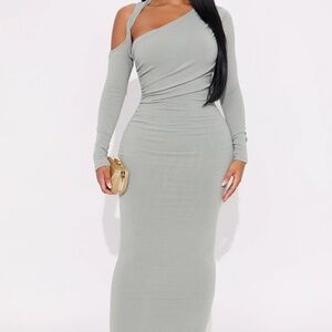 Fashion Nova Gray Long Sleeve Dress